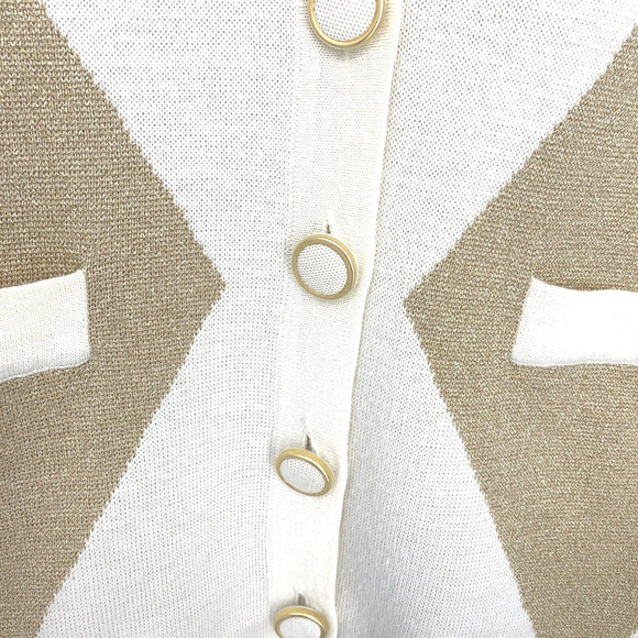 Vintage 1990s Outlander Collection Sz L/XL Gold & Cream Diamond Cardigan Sweater - Picture 3 of 6